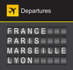 France flip alphabet airport departures, Paris