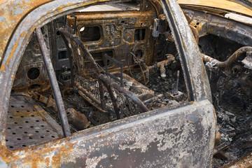 Fototapeta premium Burnt out car interior