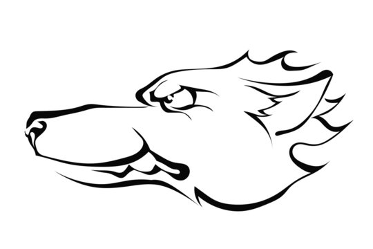Wolf's head in profile isolated on white background. Logo. Vecto