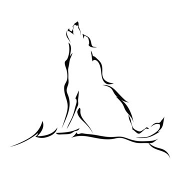 Silhouette of a wolf howling isolated on white background. Logo.