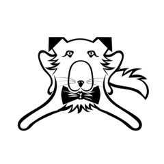 Silhouette of a dog with a bow tie around his neck isolated on w