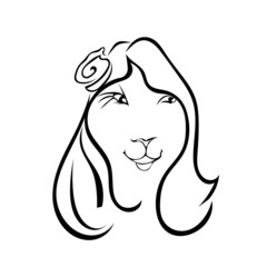 Silhouette of the girl's face isolated on white fone. Flirt. Vec