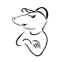 Obraz premium Silhouette of the rat in a baseball cap isolated on white backgr