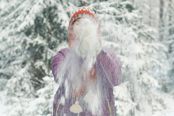 woman in winter forest