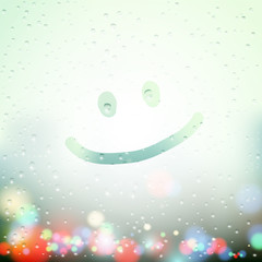 smile drawn on Sweaty Window