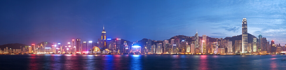 High resolution panoramic view of Hong Kong at night