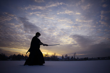 Black oriental martial arts warrior winter training © kichigin19