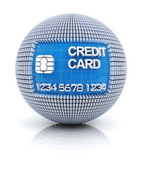 Credit card icon on globe formed by dollar sign