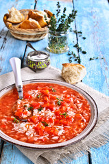 Soup with rice, vegetables and thyme