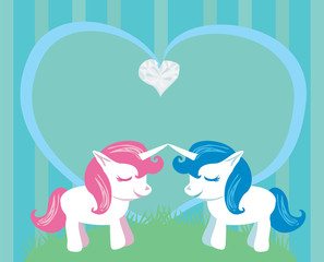 Couple of cartoon unicorns in love