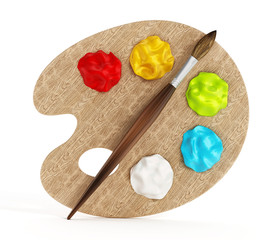 Palette, paints and paintbrush
