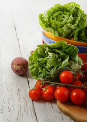Fresh salad heads and tomato cherry