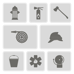 monochrome set with firefighter flat icon