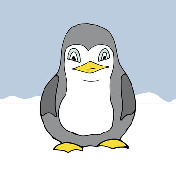 cartoon style penguin on winter background