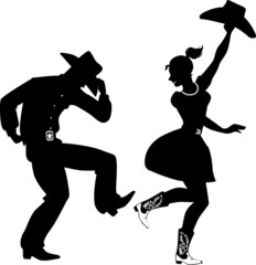 Silhouette of a couple dancing country-western