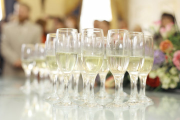 wedding reception with champagne glasses