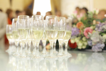wedding reception with champagne glasses