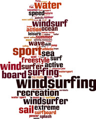 Windsurfing word cloud concept. Vector illustration