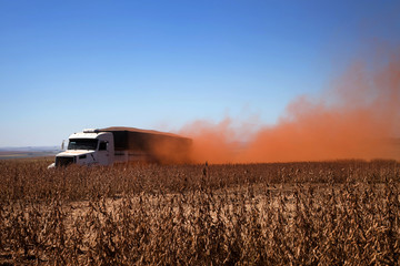 Truck carrying soybeans at harvest.