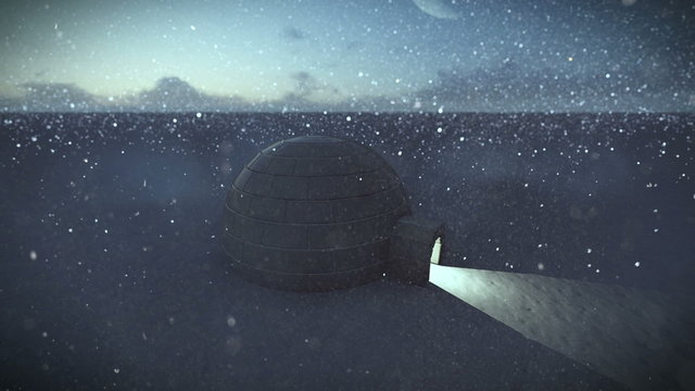 Igloo isolated in the snow at night