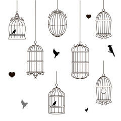 Obraz premium set of different style bird cage