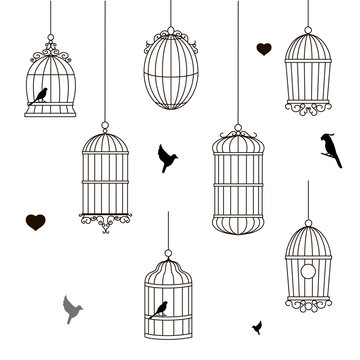 set of different style bird cage