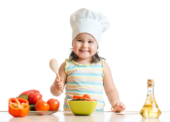 kid girl preparing healthy food