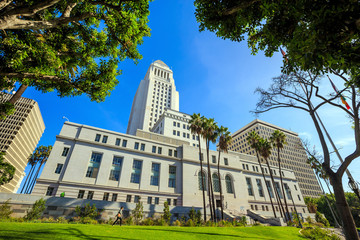 Historic Los Angeles City Hall with blue sky