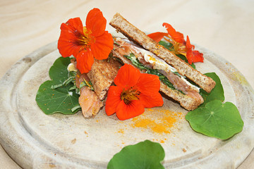 brunnenkresse lachs vollkorn toast essbare blüten bio