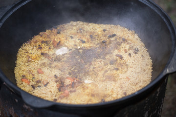 Pilaf, cooked outdoors