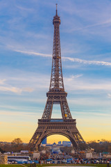 Eiffel tower at winter suset in Paris, France