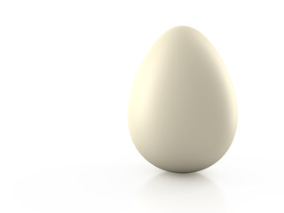 White Easter egg on white reflection background.