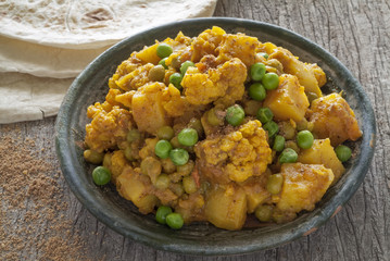 Cauliflower and Potato Curry with Peas.