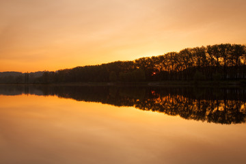Dramatic sunrise on the Vltava river
