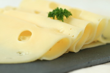 Slices of emmental cheese, closeup
