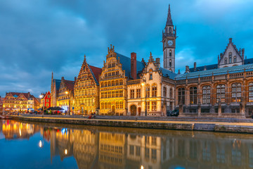 Fototapeta premium Quay Graslei in Ghent town at morning, Belgium
