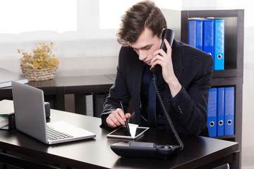 business woman call someone