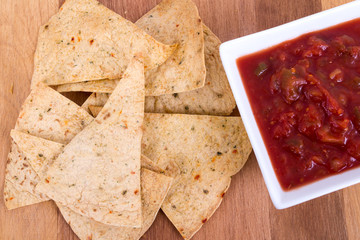 oven baked tortilla chip with salsa