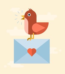 vector bird delivering love letter, concept illustration