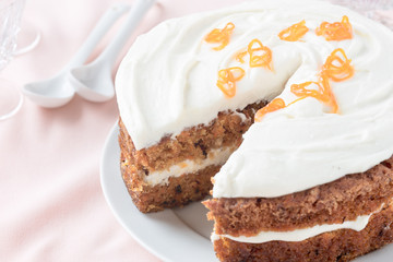 Mother's day carrot cake with swirls cream cheese frosting