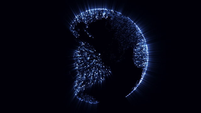 3D animation of space with exploding Earth; looping
