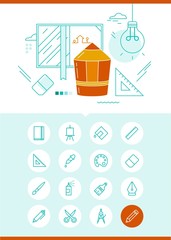 concept of drawing and illustration with related set of icons