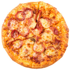 Pepperoni and cheese pizza over white background