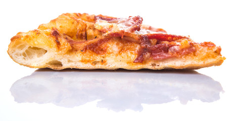 Pepperoni and cheese pizza over white background