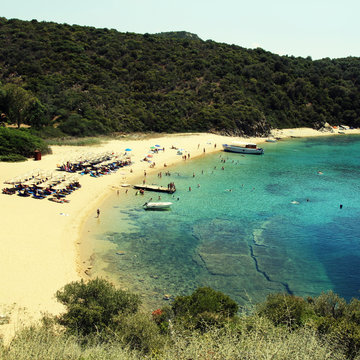 sand beach and turquoise sea, Ammouliani Island,  Greece