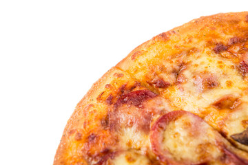 Pepperoni and cheese pizza over white background