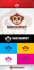 cute flat illustration of baby monkey head surprised