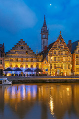 Fototapeta na wymiar Quay Graslei in Ghent town at morning, Belgium