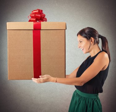 Happy woman received the gift