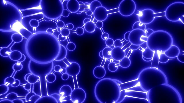 Molecule neon ball and stick model fly through atoms chemistry b